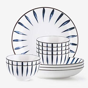 Imagem de Conjunto de louça de cerâmica, porcelana, 48 peças, incluindo conjunto de tigelas, pratos de sobremesa, pratos de sopa, pratos de jantar, pires, serviço de pratos de jantar para 8, para cozinha diária