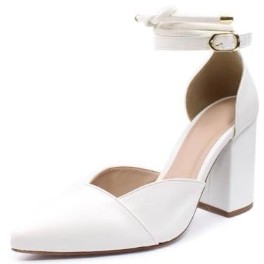 Imagem de Sapato Scarpin Re&Ton Bico Fino Salto Médio Grosso SC8 (Branco, BR, Adulto, Numérico, 39)