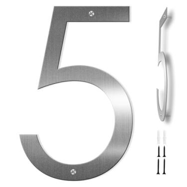 Imagem de ziyue Números de casa de 30,5 cm para fora de casa moderna números de endereço metal flutuante placa de endereço residencial para uso externo de 0-9 (prata 5)