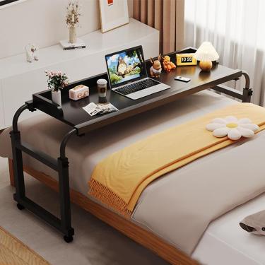 Imagem de Mesa sobreposta com rodas, mesa sobreposta para laptop, mesa móvel ajustável em altura e comprimento, mesa para computador, mesa sobrecama móvel queen size, mesa de jantar espaçosa, preta -