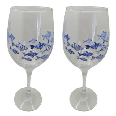 Imagem de META ATACADO, Kit 2 Taças Peixes Cristal Mar Personalizada Vinho 490ml