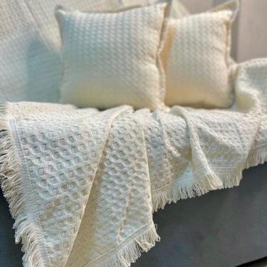 Imagem de Manta xale para sofá chique decorativa crua 100% algodão - LojaArtDeco