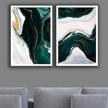 Imagem de Quadros Decorativos Mármore Verde Branco 90x60 Sala Quarto - Essencial