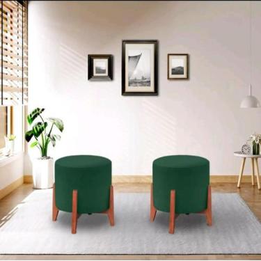 Imagem de kit 2 Banqueta Puff Thor Luxo Madeira Maciça - ME ecommerce, verde