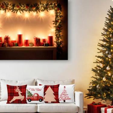 Imagem de Kit 4 Capas para Almofada Natal Merry Christmas Papai Noel Decoração N