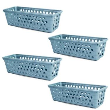 Imagem de Kit 4 Cestos Multiuso Comprido Retangular Cinza 28x11x8 Cm 123Organize
