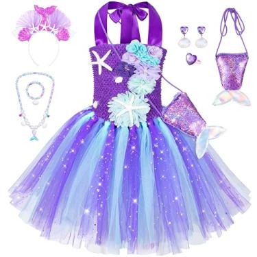 Imagem de Topney Vestido tutu de sereia para meninas - Fantasia de princesa sereia Ariel com acessórios, Roxa, 7-8 Anos