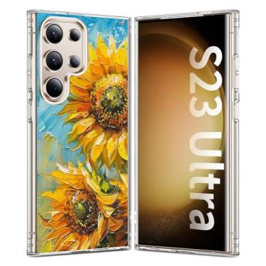 Imagem de YSLBWLE Capa para Galaxy S23 Ultra - transparente, fina e de grau militar, capa magnética para celular (girassol) 25-s23u-02