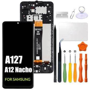 Imagem de Substituição para tela LCD Samsung Galaxy A127 com moldura para Samsung A12 Nacho A127F A127F/DS A127M A127U A127F/DSN Tela LCD Touch Screen Montagem digitalizador interno com kit de reparo