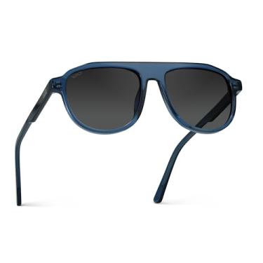 Imagem de WearMe Pro Óculos de sol aviador polarizados retrô ousados | Design geométrico de armação plana e lentes gradientes, Lente gradiente de cobalto cristal/fumê, One Size