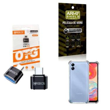 Imagem de Kit Adaptador USB para Tipo C + Capinha Samsung A04 E + Película 3D - 