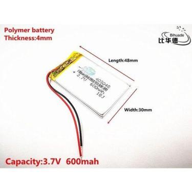 Imagem de Bateria 3,7v   600 Mah 2 Fios 4mm X 30mm X 48mm - KMIG