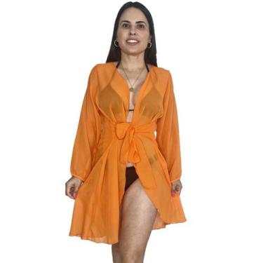 Imagem de Chemise saída de praia Kimono manga bufante com cinto - Tropicana Moda