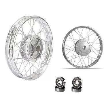 Imagem de Par Roda Biz 125 4mm Cromado Raiada Alinhada com Rolamento - Pro Tork 