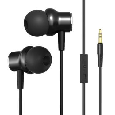 Imagem de 100SEASHELL Fones de ouvido com fio extra longos sem microfone, cabo longo, para TV, com controle de volume (preto 2,8 m)