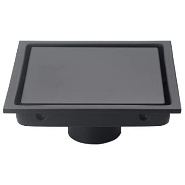 Imagem de DEOKXZ Ralo de Piso de Chuveiro Quadrado Preto de 6", com Tampa de Grade Removível, Inserção de Ladrilho, Forma Oculta, Aço Inoxidável Sus304