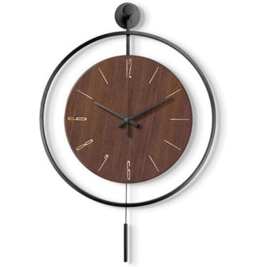 Imagem de Relógios de parede grandes para decoração de sala de estar, relógio de parede operado por bateria, relógio de quartzo de metal decorativo moderno com pêndulo para quarto, escritório, cozinha,