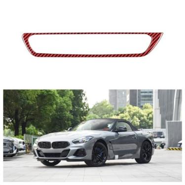 Imagem de IKUESM Compatível com BMW Série Z4 G28 G29 2019-2023 Acessórios de fibra de carbono Interior do carro Controle Central CD Botão Painel Tampa de acabamento(Red Carbon Fibre,Left-hand drive)