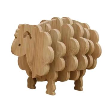 Imagem de WeiLaiKeQi Porta-copos de madeira de ovelha, tapetes para caneca de chá, arte colecionável, conjunto de porta-copos de madeira anti-escaldante, almofadas de mesa