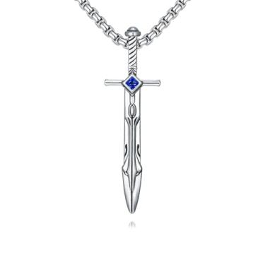Imagem de Lattd Colar de espada, prata esterlina 925, pingente de adaga de espada para homens, ONE SIZE, Prata esterlina, Zircônia cúbica