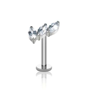 Imagem de ZYTAIJEW 16G G23 titânio roscado internamente três ferradura CZ Labret Monroe Lip Tragus cartilagem piercing piercing de nariz joia 6 mm/8 mm/10 mm, Titânio, Sem Pedra Preciosa