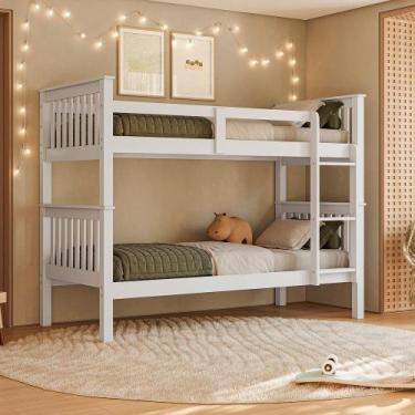 Imagem de Cama Beliche De Solteiro Dupla Suspensa Em Madeira Woodstore, Branco