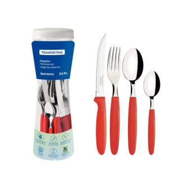 Imagem de Faqueiro Ipanema Vermelho c/ Pote Plástico 24 Pcs Tramontina
