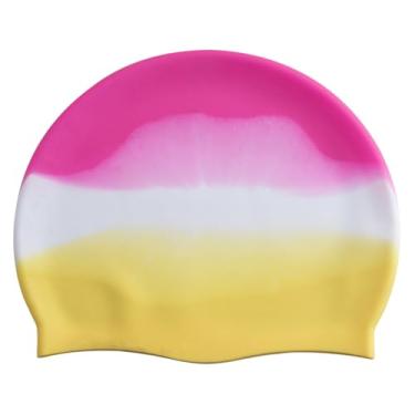 Imagem de Touca de natação infantil Touca de natação com estampa de silicone dos desenhos animados (Rosa Branco Amarelo)