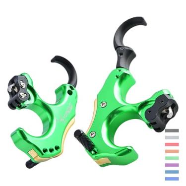 Imagem de POEARCUS Liberação de arco para arco composto - liberação de tensão traseira com alça de dedo 3/4, processamento CNC com contrapeso de latão e pino de polegar integrado para caça de barcos e