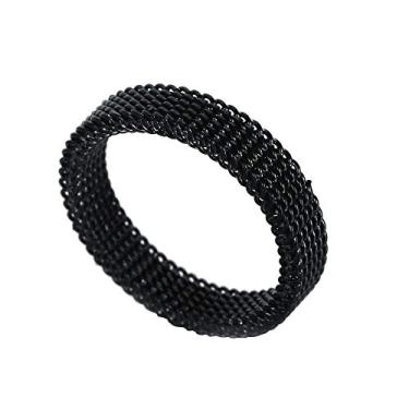 Imagem de HIJONES Anel de noivado de malha trançada de aço inoxidável masculino e feminino, Aço inoxidável, titânio