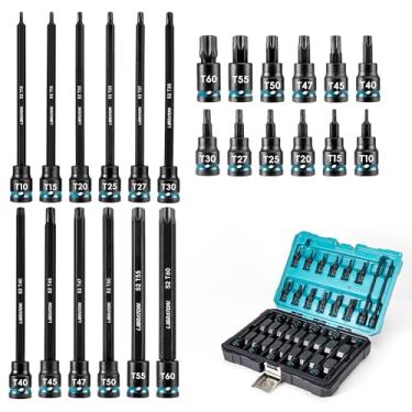 Imagem de LIBRATON Conjunto de soquete Torx de impacto de 3/20.3 cm, soquete Torx extralongo, soquetes estrela de aço de liga S2, conjunto de brocas Torx de 24 peças, conjunto de brocas Torx de impacto,