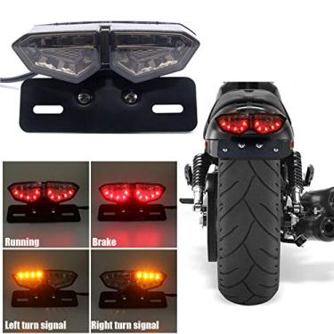 Imagem de TEBOCR Luz traseira para motocicleta, luz de freio de corrida integrada, luz de seta de olho duplo, lâmpada preta com suporte de placa de licença para Harley Honda, Yamaha, Suzuki, Kawasaki