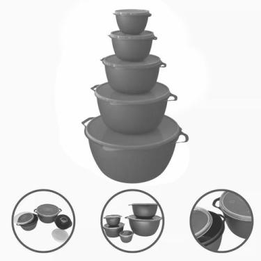 Imagem de Conjunto Kit 5 Potes Organizadores Bowls Tampa Transparente Plástico L