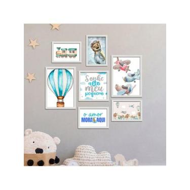 Imagem de Kit 7 Quadros Decorativos Placas Infantil Sonhe Alto Meu Pequeno - Pri
