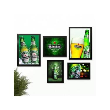 Imagem de Kit 5 Quadros Decoração Placas Area de Churrasco Cerveja Marcas Bar Bu