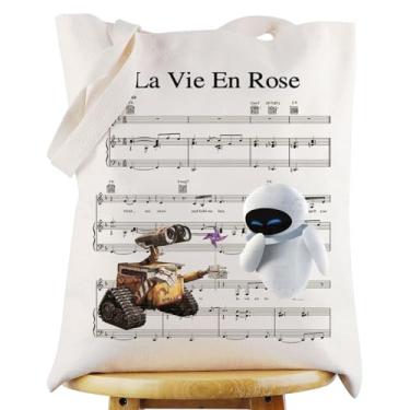 Imagem de WZMPA Sacola de filme robô inspirada na véspera presente La Vie En Rose lua de mel reutilizável bolsa de compras de desenho animado robô mercadoria, La Vie En -T, Large