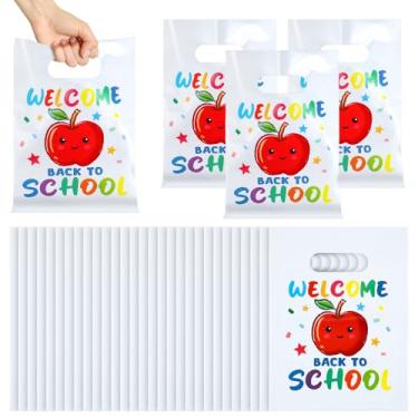 Imagem de Kolldenn 100 peças de sacolas de lembrancinhas de festa de boas-vindas primeiro dia de presente a granel de maçã decorativas de plástico para doces suprimentos para embrulho de festa de volta à sala