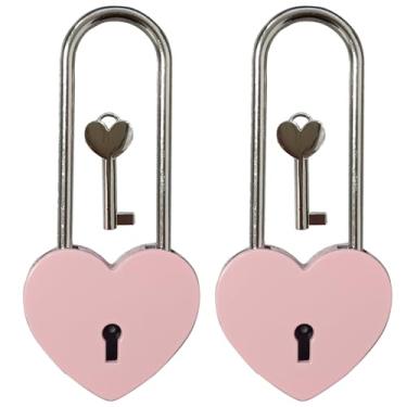 Imagem de BoutCr Cadeado de coração vermelho de 8,89 cm e 50 mm com cadeado de chave para Dia dos Namorados, Dia dos Namorados, Casamento, Lovelock Bridge, Viagem, Árvores dos Desejos (Rosa 2 peças)