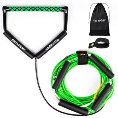 Imagem de SETYPARY Corda E Alça Para Wakeboard Dyneema Anti-Elástica De 75 Pés, 4 Seções, Flutuante Reboque Wakeboard, Cordas Esqui Aquático Aquático, Kneeboard Wakesurf (Verde)