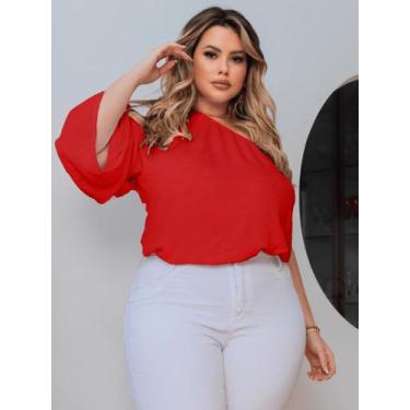 Imagem de Blusa Feminina Plus Size Mula Manca Cropped Bata Ajustável Disfarça Ba