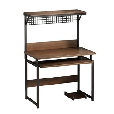 Imagem de AKALNNB Mesa de PC multifuncional mesa de PC com estante de livros para escritório doméstico PC moldura de metal resistente estação de trabalho de escrita moderna com bandeja de teclado e suporte de