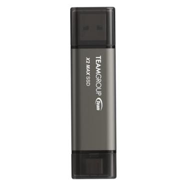 Imagem de TEAMGROUP SSD externo/portátil X2 MAX de 1 TB de 1000 MB/s, disco rígido USB duplo compatível com iPhone 15, 16 e iPad e Mac; Steam Deck/ROG Ally/PC/Windows/Android/PS5/Smart TV/Laptop/Tesla, Tipo C e