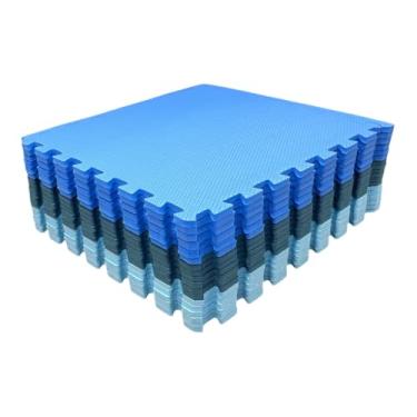 Imagem de Kit 8 Placas Tapete Tatame EVA 50x50x1cm 10mm Tons de Azul