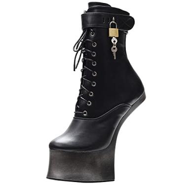 Imagem de JiaLuoWei Bota feminina de cano baixo, salto alto de 17,78 cm, nova bota chique para brincar de pônei, Preto, prata, 40