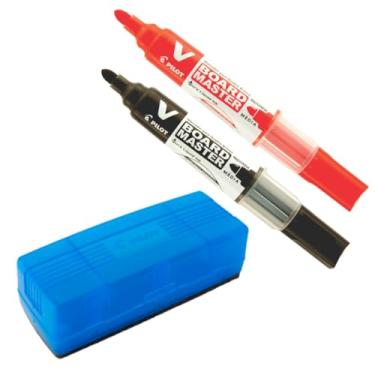 Imagem de Apagador Para Quadro Branco Pilot + 2 Pinceis Board Master Recarregavel (Preto - Vermelho)