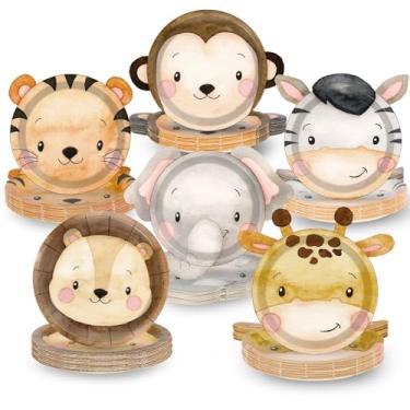Imagem de Naozinebi 60 Count Jungle Safari Birthday Party Plates Zoo Animal Disposable Paper Plates Safari Animals Themed Party Decorations Jungle Tableware for Baby Shower Favor Supplies