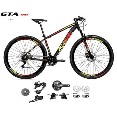 Imagem de Bicicleta Aro 29 Ksw Xlt Kit 2x9 Gta Sunrun Freio Disco K7 Garfo com Trava (Preto/Vermelho/Amarelo, 21)