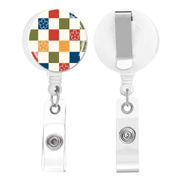 Imagem de IAMRAVER Pacote com 2 porta-crachás retráteis com clipe de crachá para estudantes, trabalhadores de escritório, médicos, enfermeiros, professores (tabuleiro de damas flores)