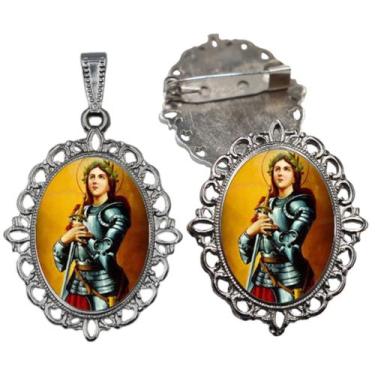 Imagem de Broche com Relicario Cor Prata Santa Joana D Arc Terno Noivo lapela Qu