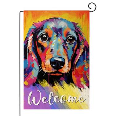 Imagem de TopPacific Dachshund Welcome Garden Flag Dogs Paw Prints Spring Yard Flag Pet Lovers Gift 30 x 45 cm dupla face animais de estimação bem-vindo pessoas toleradas sinal de jarda de serapilheira (10023)